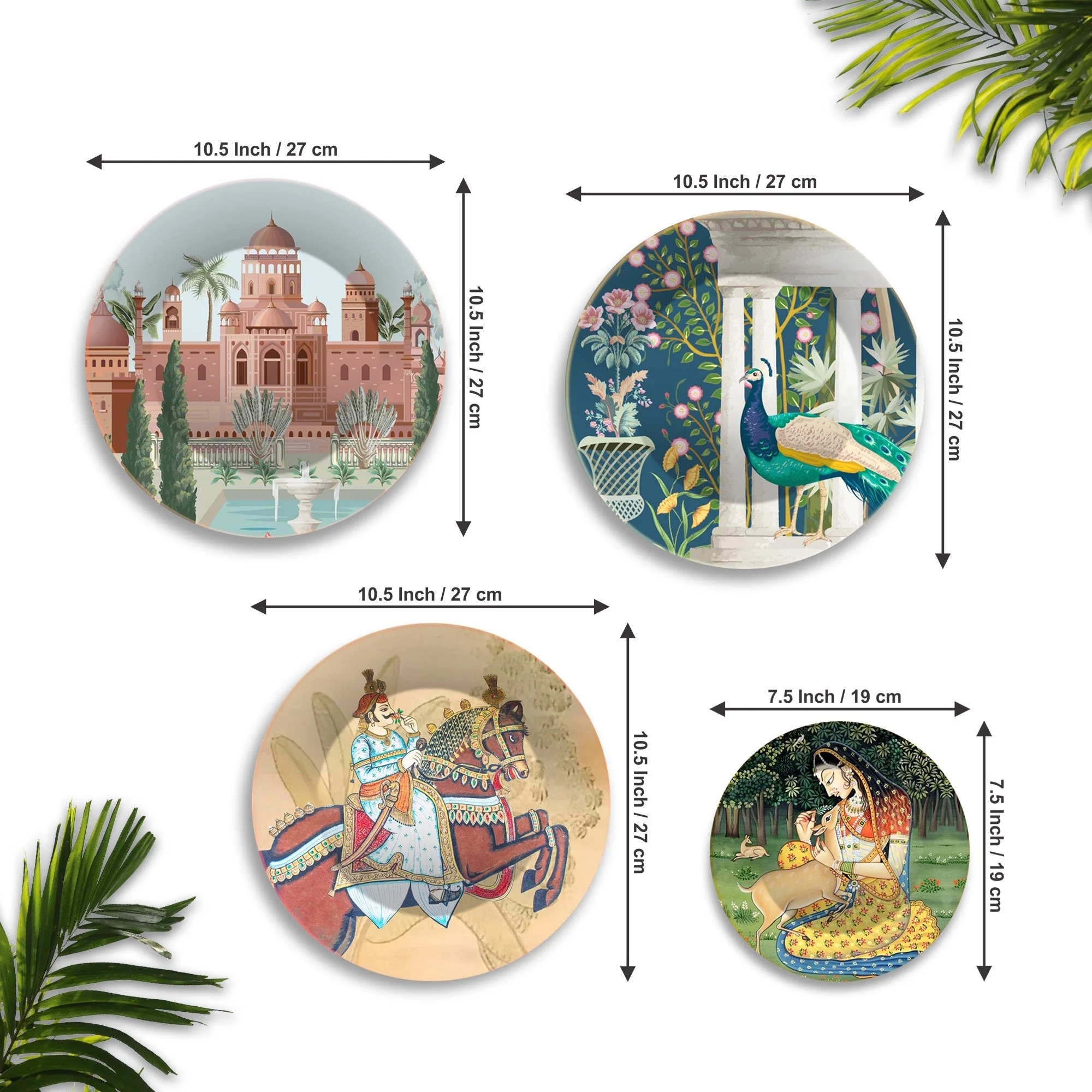 Rajasthani Mahararaj Premium Wall Plates Painting Set of Four - Image 6