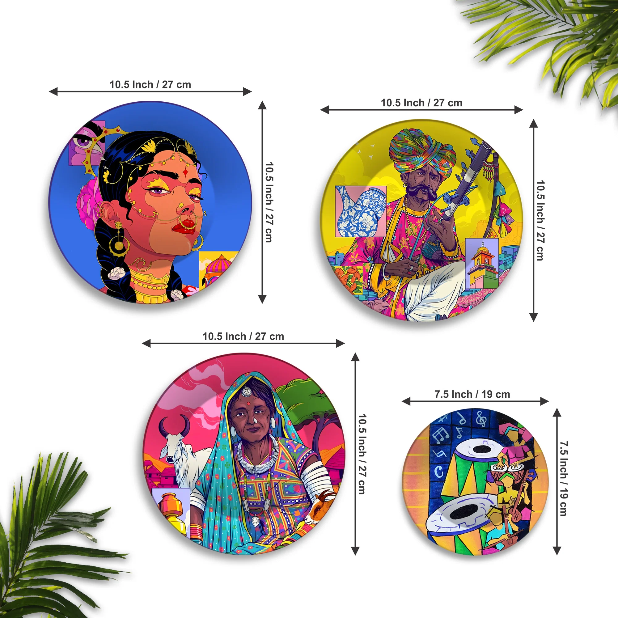 Rajasthani Vibes Pop Folk Art Premium Wall Plates Painting Set of Four - Image 6
