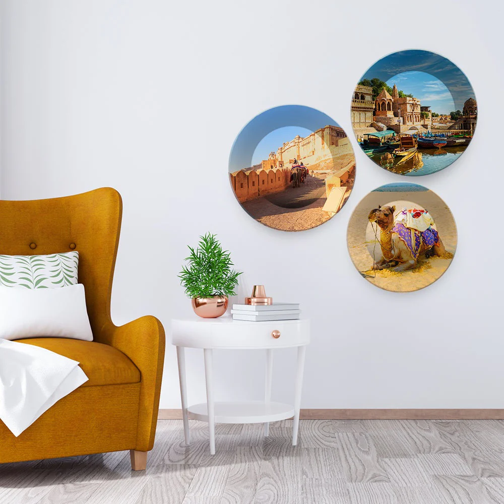 Rajasthan's Monuments Art Wall Plates Set of 3 - Image 2