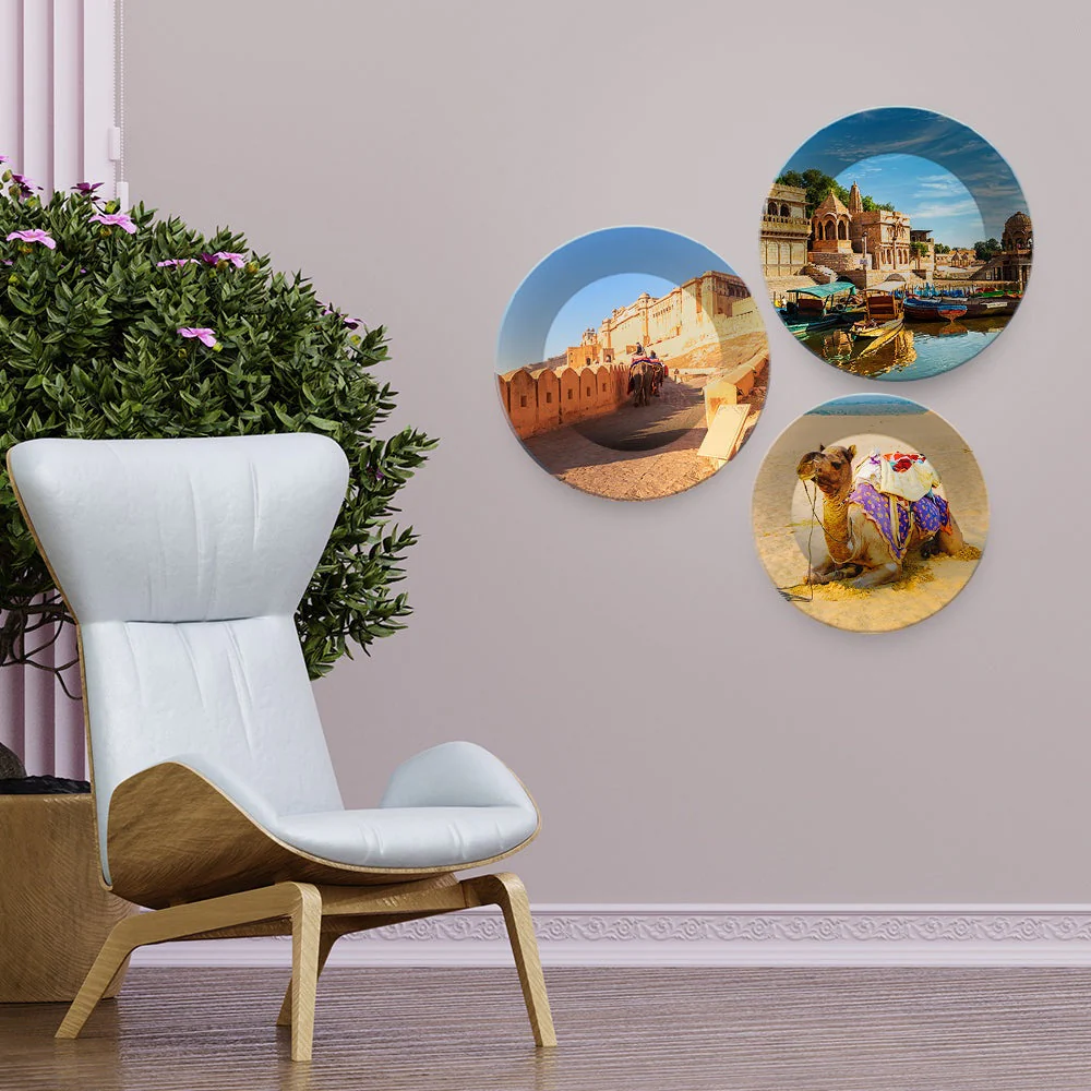 Rajasthan's Monuments Art Wall Plates Set of 3 - Image 3