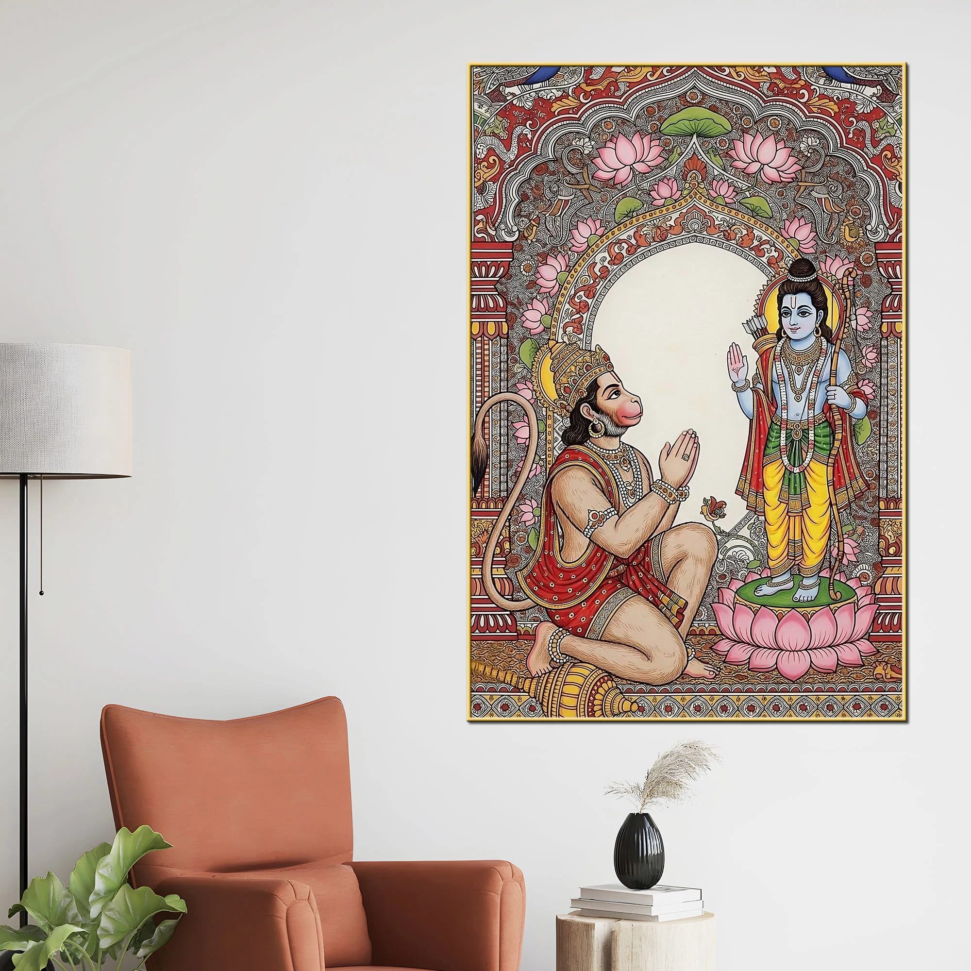 Ram Hanuman Bhakti Religious Canvas Painting for Hindu Wall Decoration - Image 2