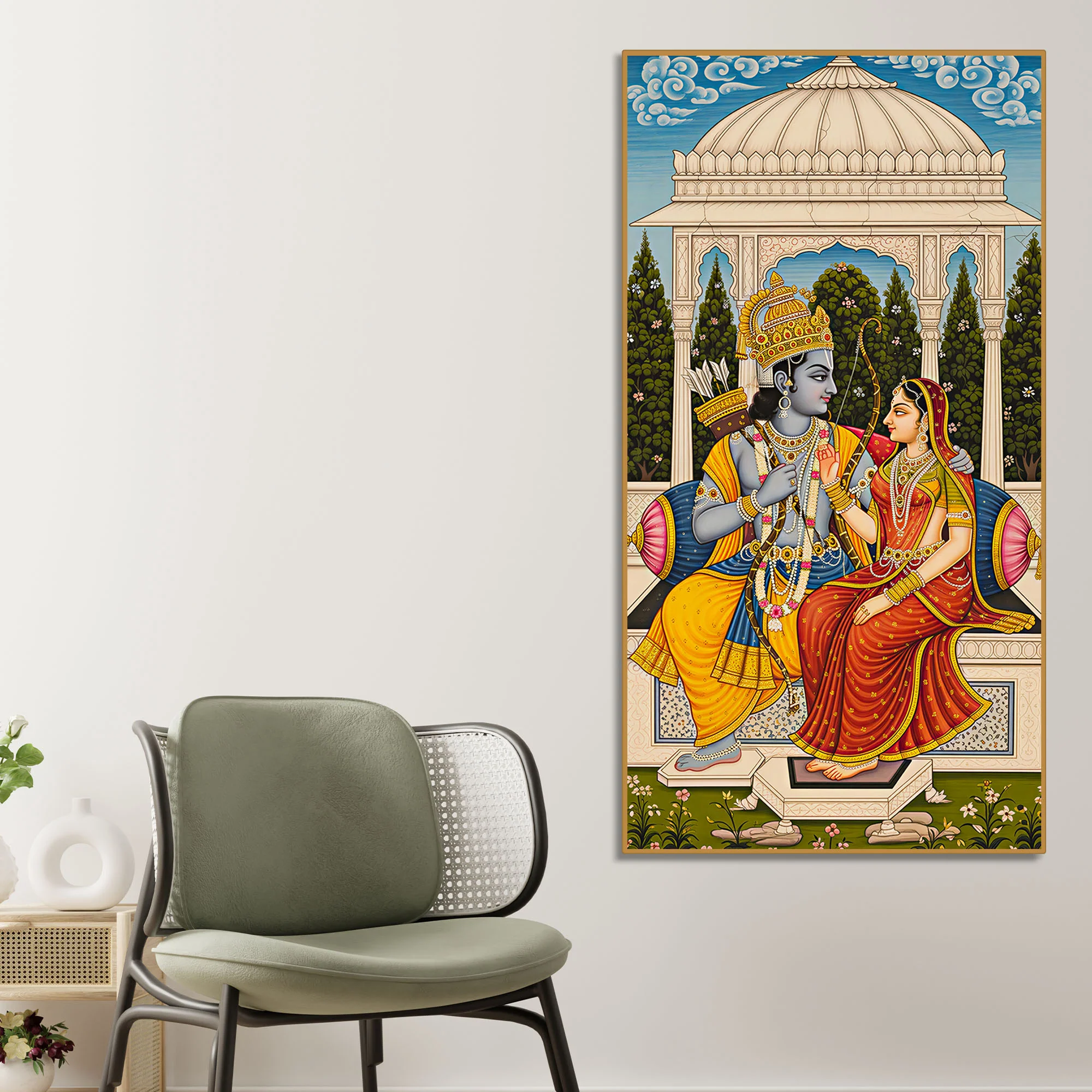 Ram Sita Sitting Together Canvas Wall Painting | Spiritual Home Decor
