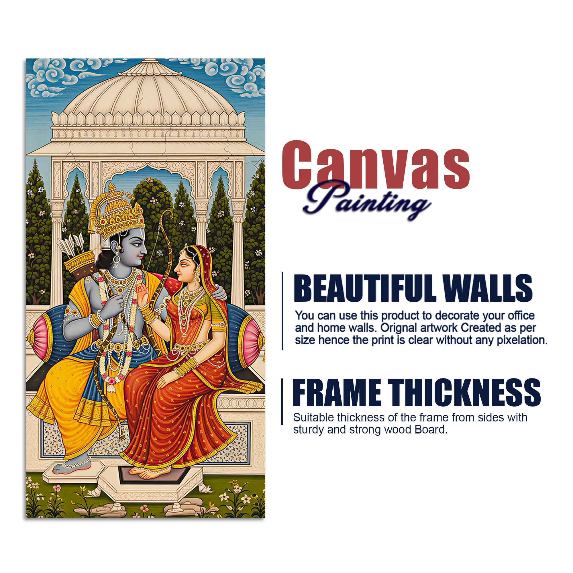 Ram Sita Sitting Together Canvas Wall Painting | Spiritual Home Decor - Image 7