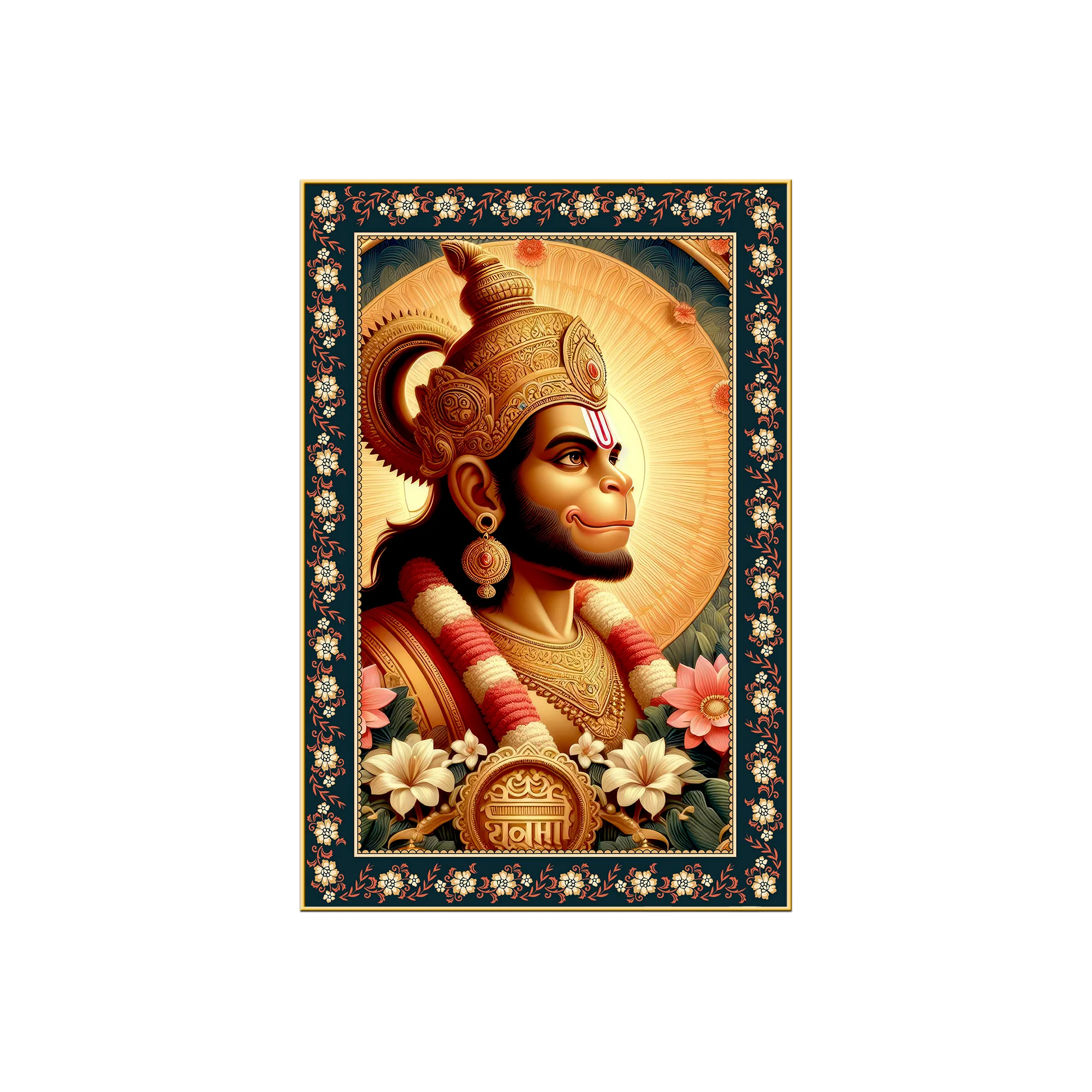Rama Doota Hanuman Floral Border Vertical Wall Painting - Image 4