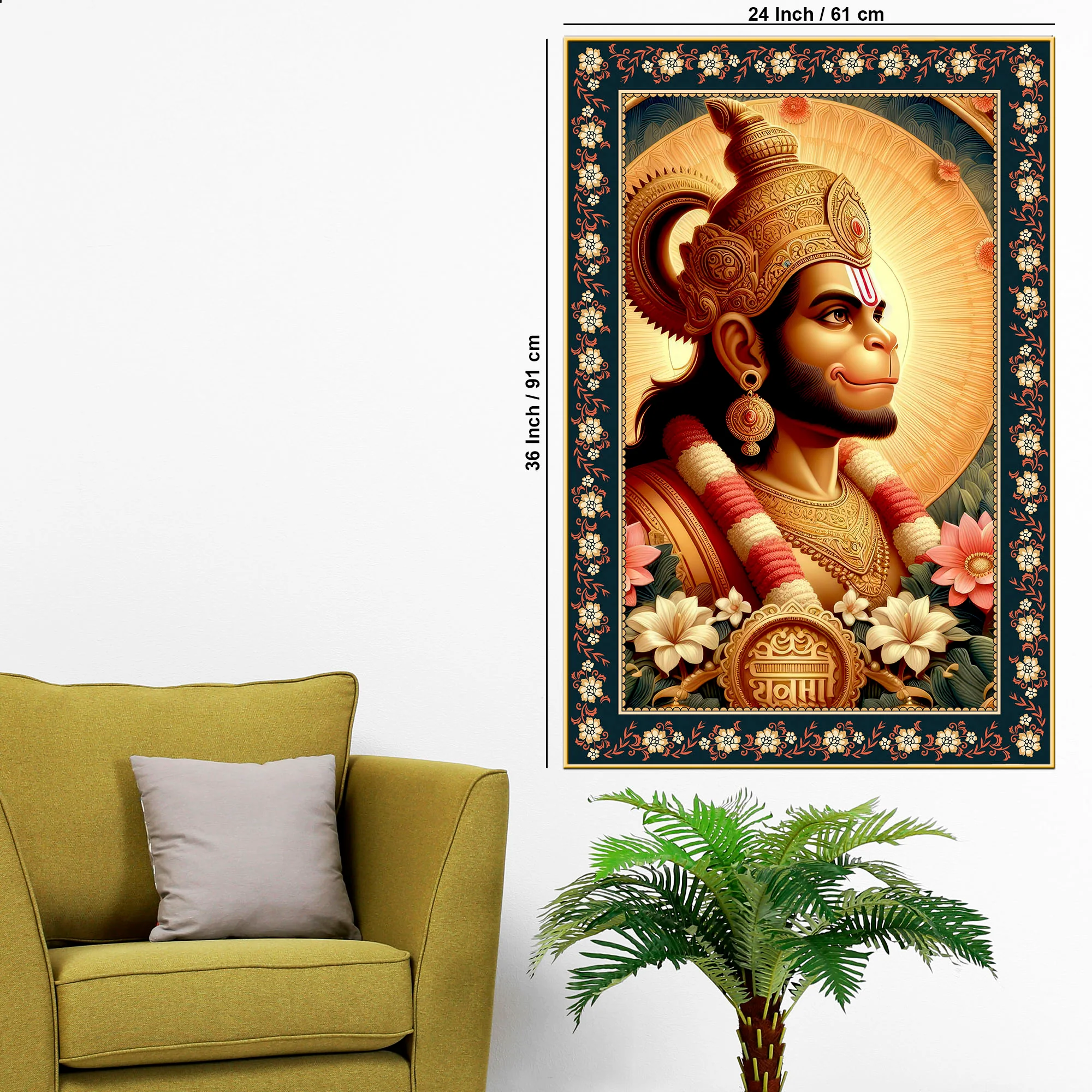 Rama Doota Hanuman Floral Border Vertical Wall Painting - Image 6