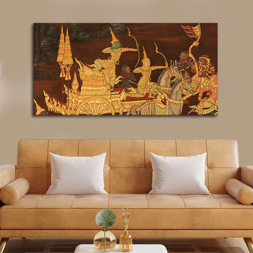 Ramayana Story at the Emerald Buddha Temple Canvas Wall Painting - Image 2
