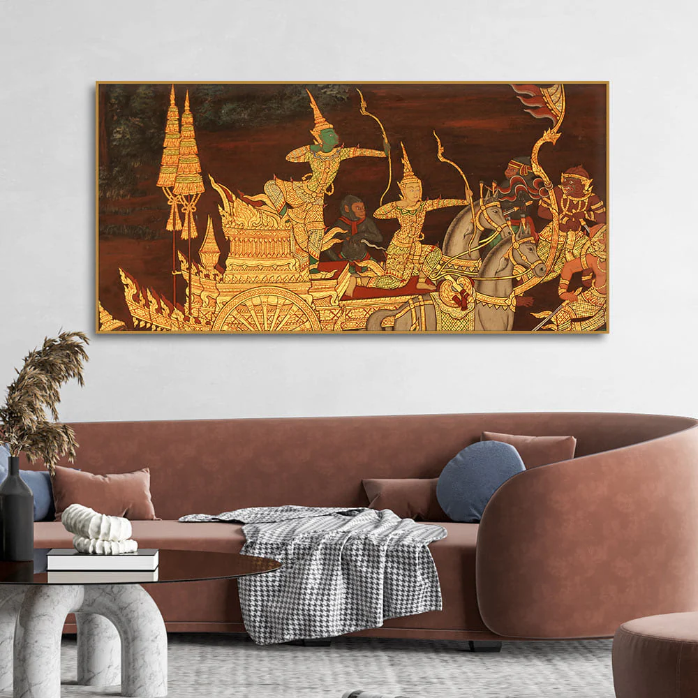 Ramayana Story at the Emerald Buddha Temple Canvas Wall Painting - Image 3