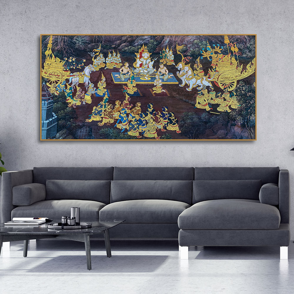 Ramayana Story at the Temple of Emerald Buddha Canvas Wall Painting - Image 3