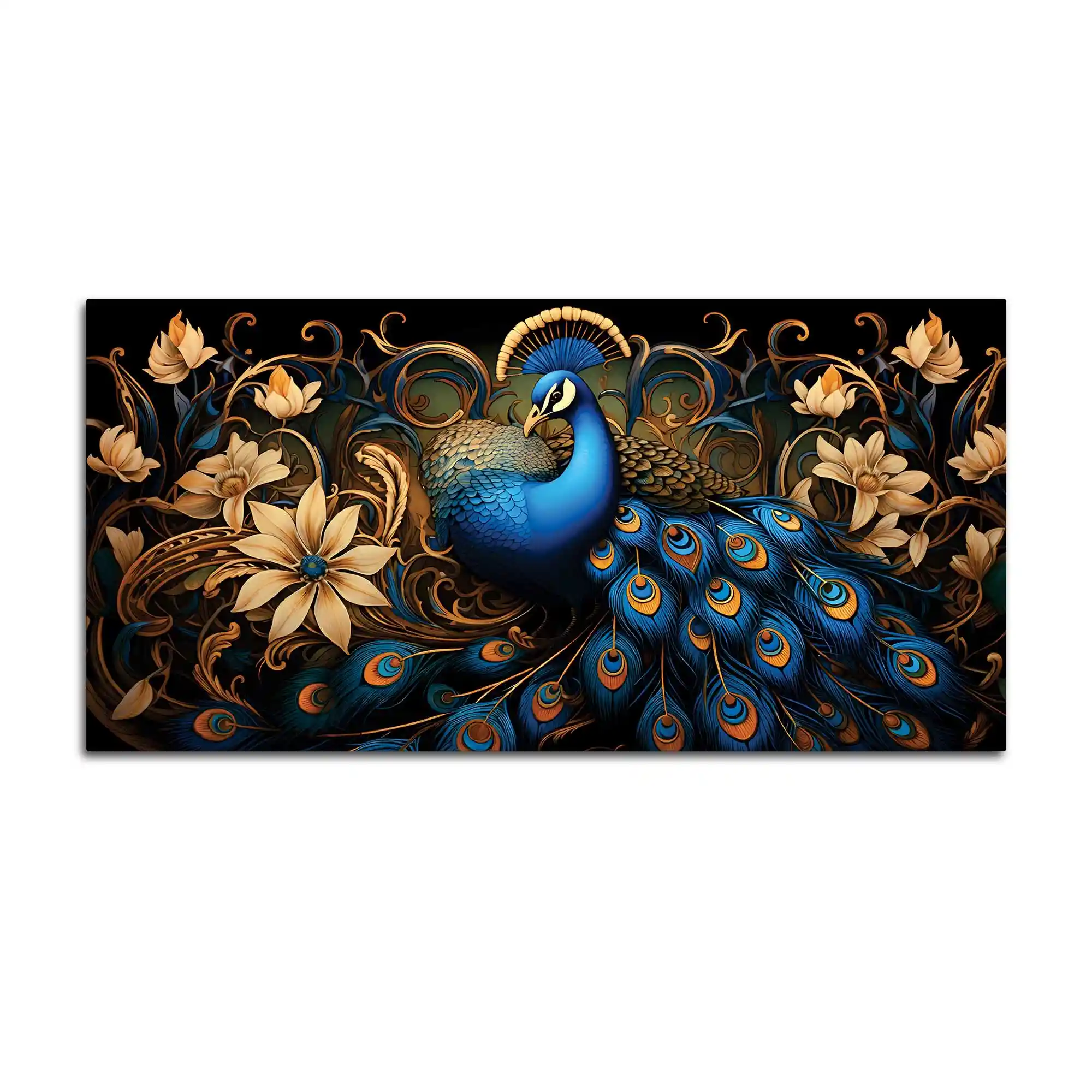 Ravishing Royal Blue Peacock Floral Wall Art Canvas Painting for Home & Office - Image 4
