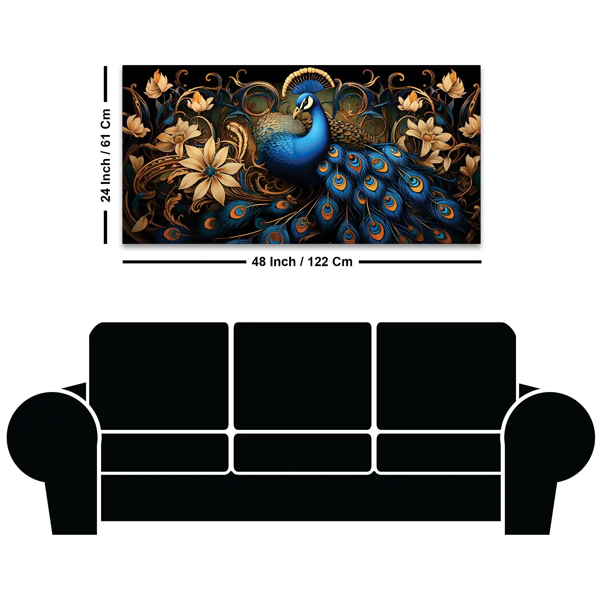 Ravishing Royal Blue Peacock Floral Wall Art Canvas Painting for Home & Office - Image 8