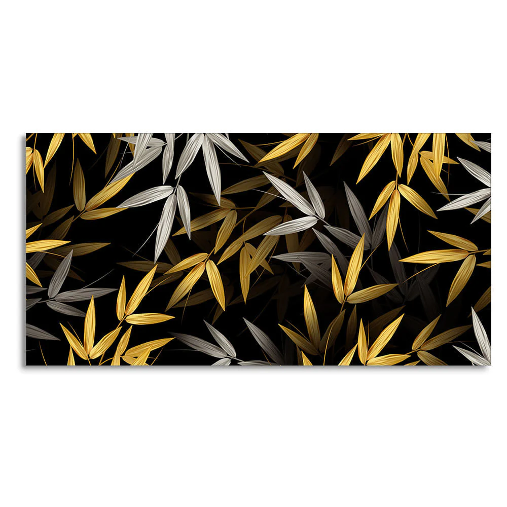 Realistic Golden Bamboo Leaves Canvas Wall Painting - Image 4