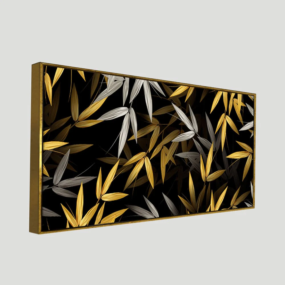 Realistic Golden Bamboo Leaves Canvas Wall Painting - Image 5