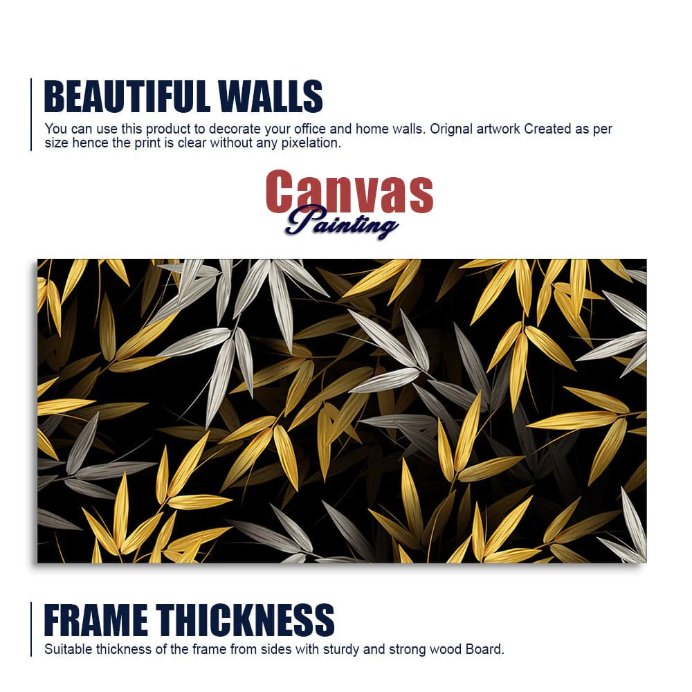 Realistic Golden Bamboo Leaves Canvas Wall Painting - Image 6
