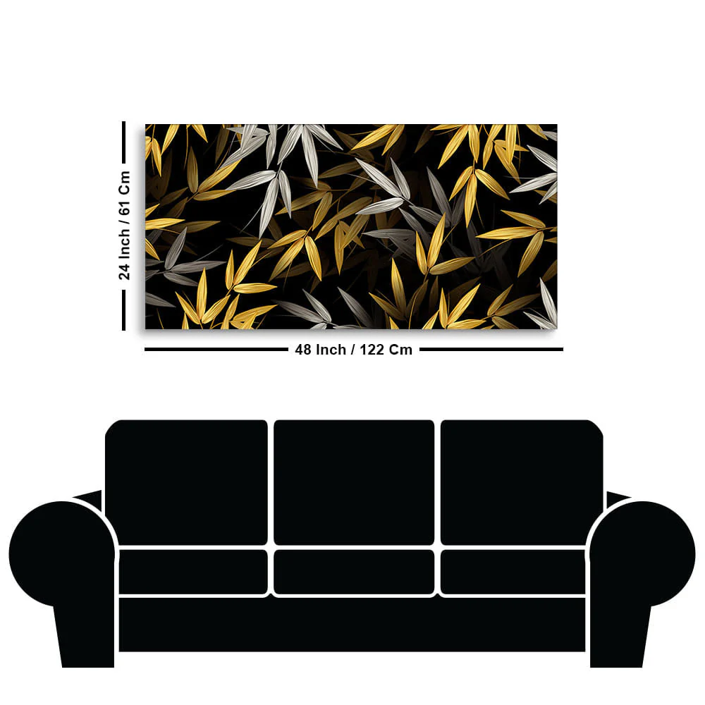 Realistic Golden Bamboo Leaves Canvas Wall Painting - Image 7