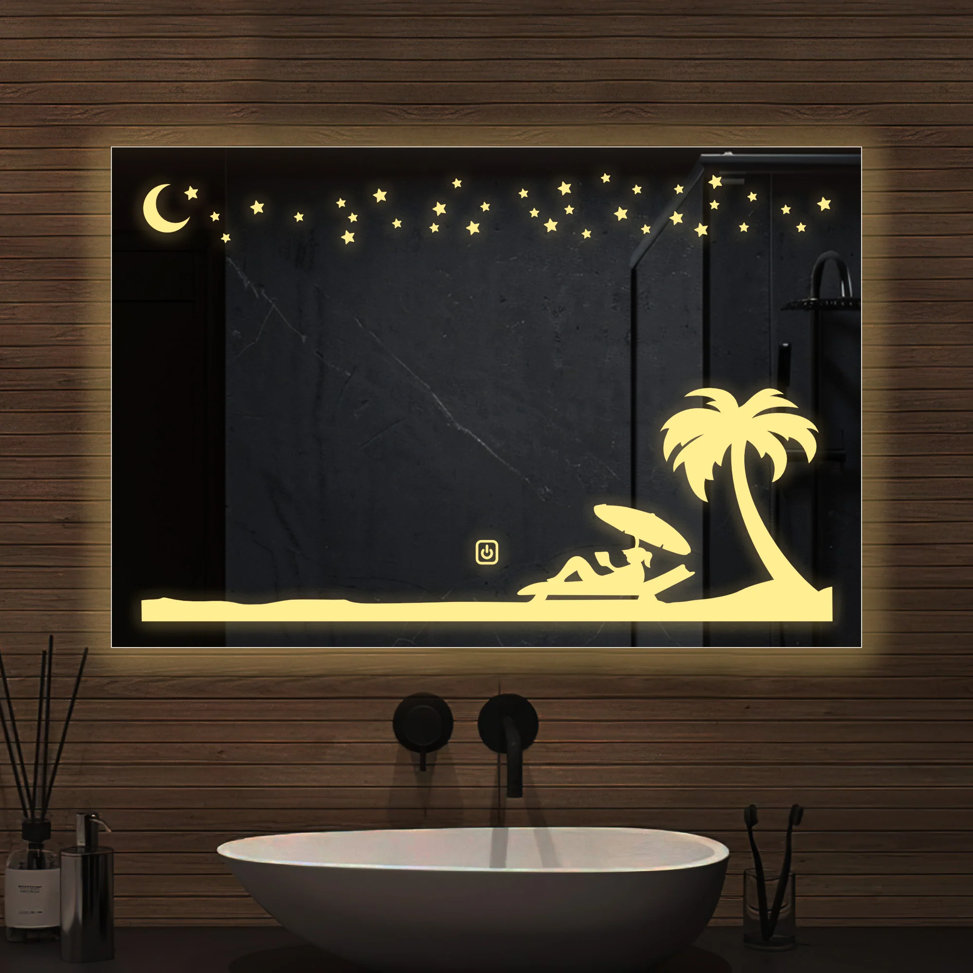 Rectangular Beautiful Beach Theme Based LED Bathroom Wall Mirror - Image 2