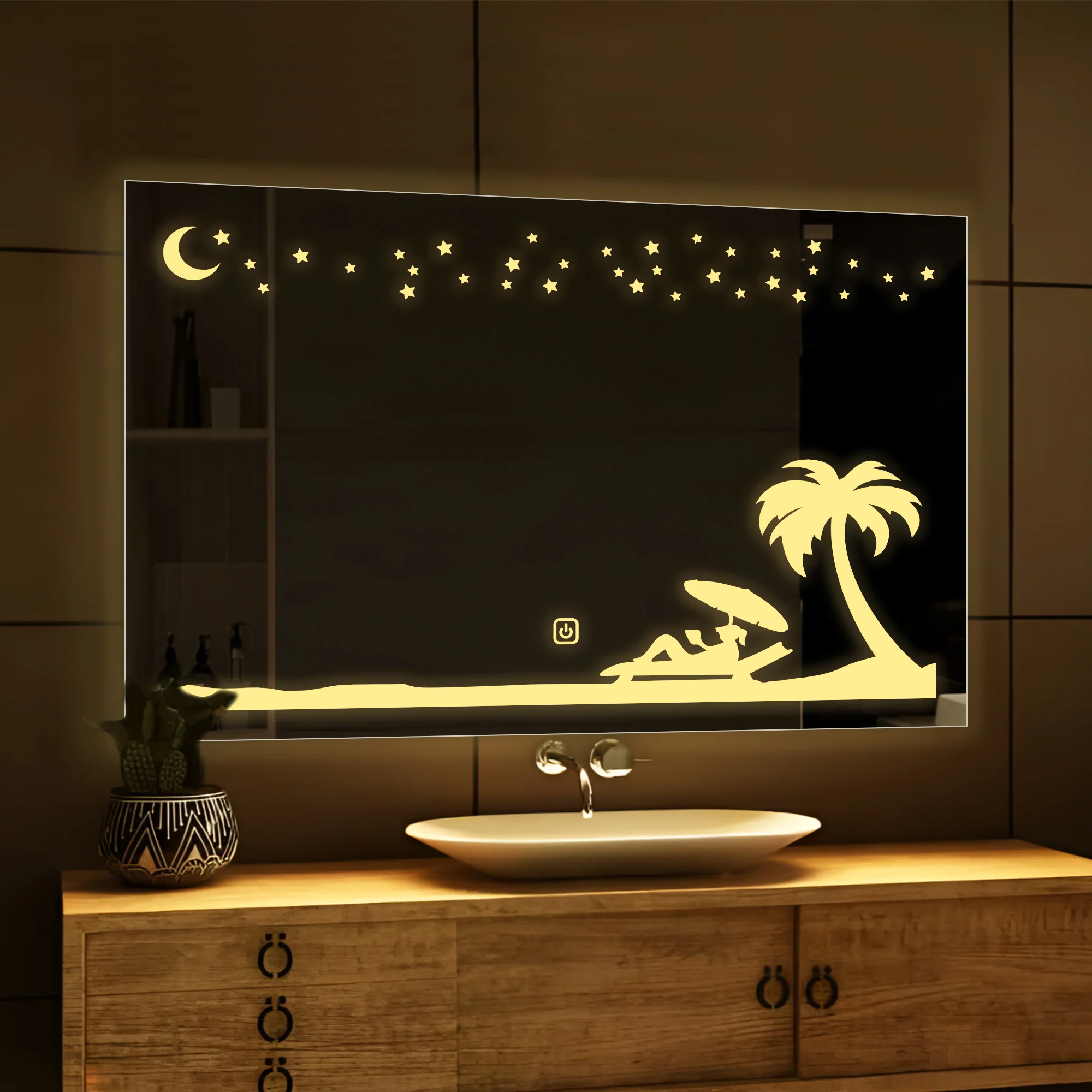 Rectangular Beautiful Beach Theme Based LED Bathroom Wall Mirror - Image 3
