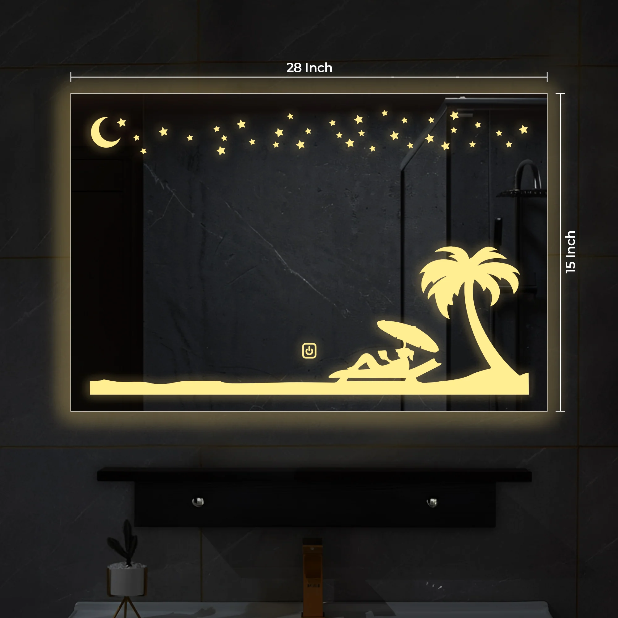 Rectangular Beautiful Beach Theme Based LED Bathroom Wall Mirror - Image 4