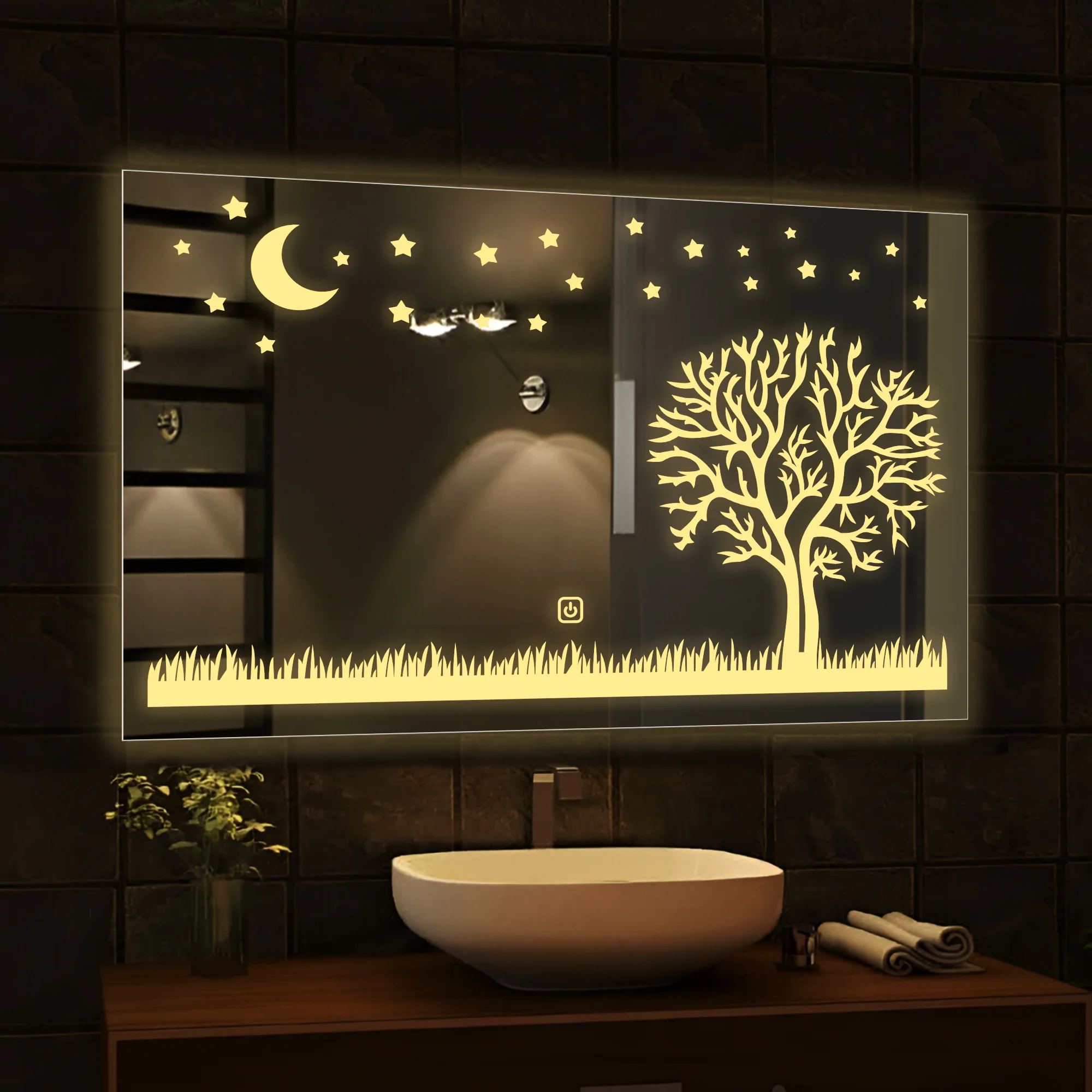 Rectangular Beautiful Moon Night Theme Based LED Bathroom Wall Mirror - Image 3