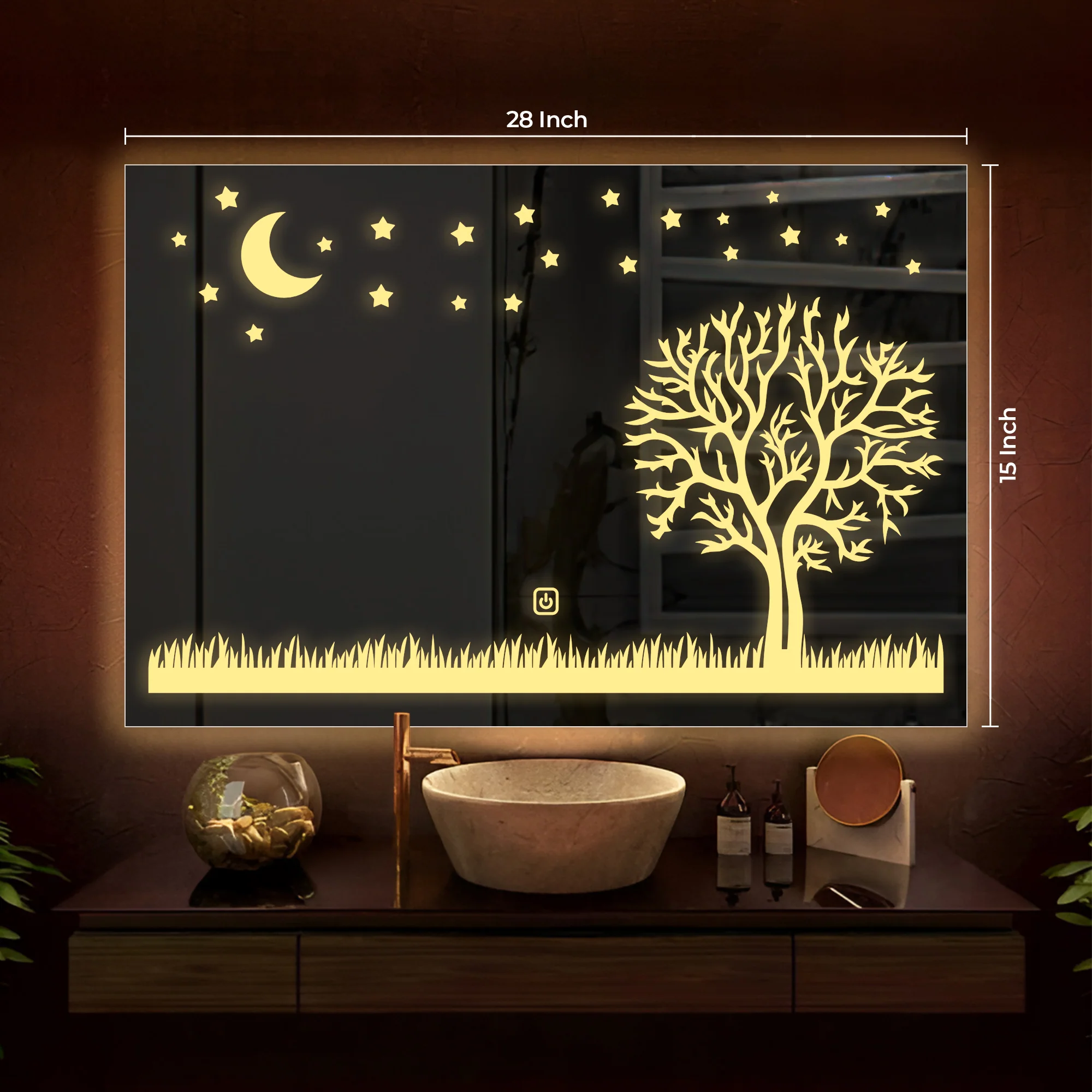 Rectangular Beautiful Moon Night Theme Based LED Bathroom Wall Mirror - Image 4