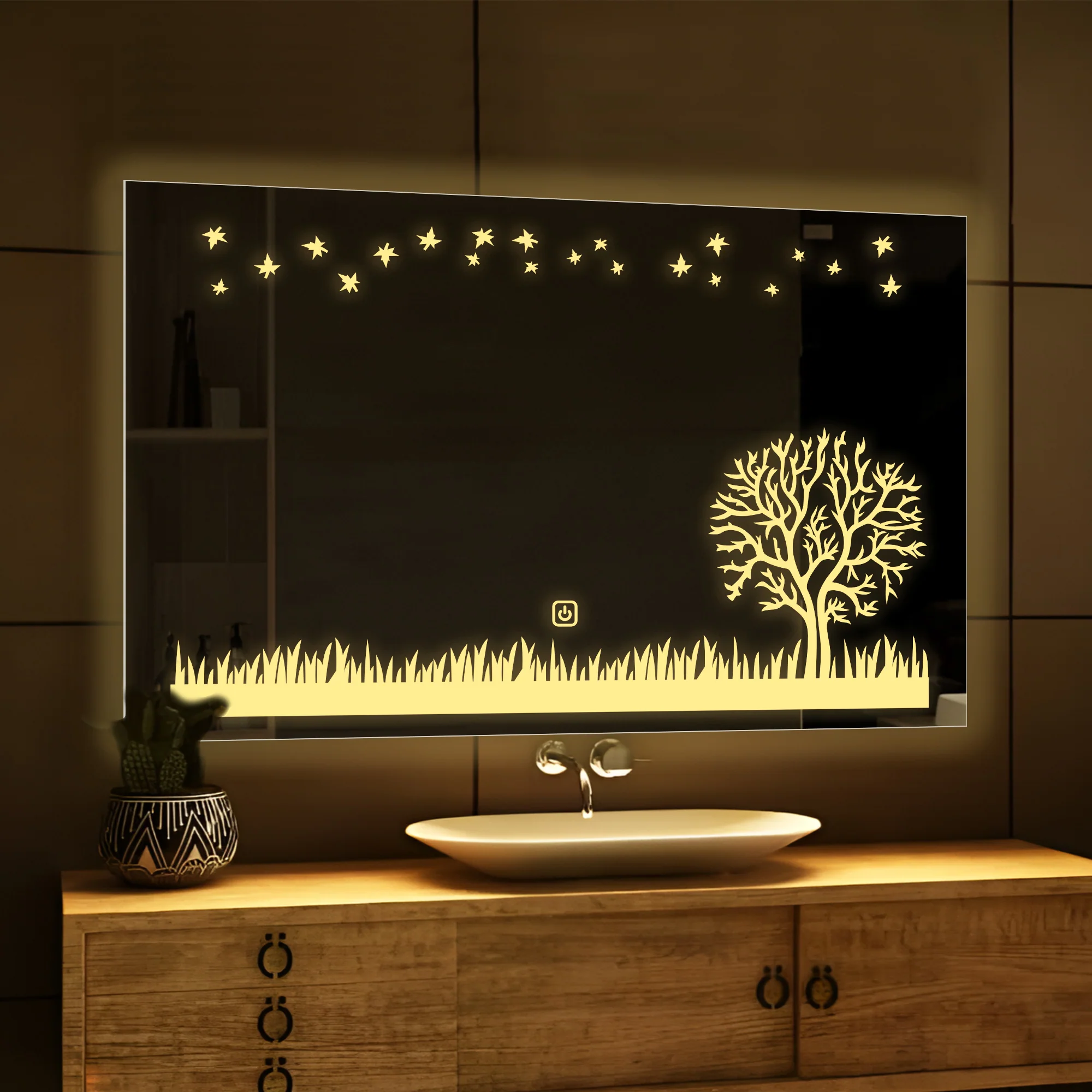 Rectangular Beautiful Theme Based Tree LED Bathroom Wall Mirror - Image 3