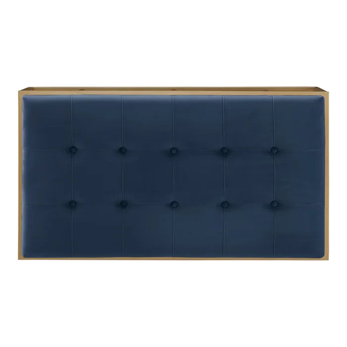 Rectangular Shaped Blue Velvet Ottoman with Golden Metal Finish - Image 4