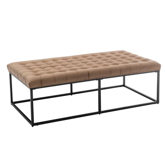 Rectangular Shaped Brown Color Velvet Ottoman with Golden Metal Finish - Image 6
