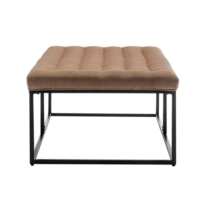 Rectangular Shaped Brown Color Velvet Ottoman with Golden Metal Finish - Image 8