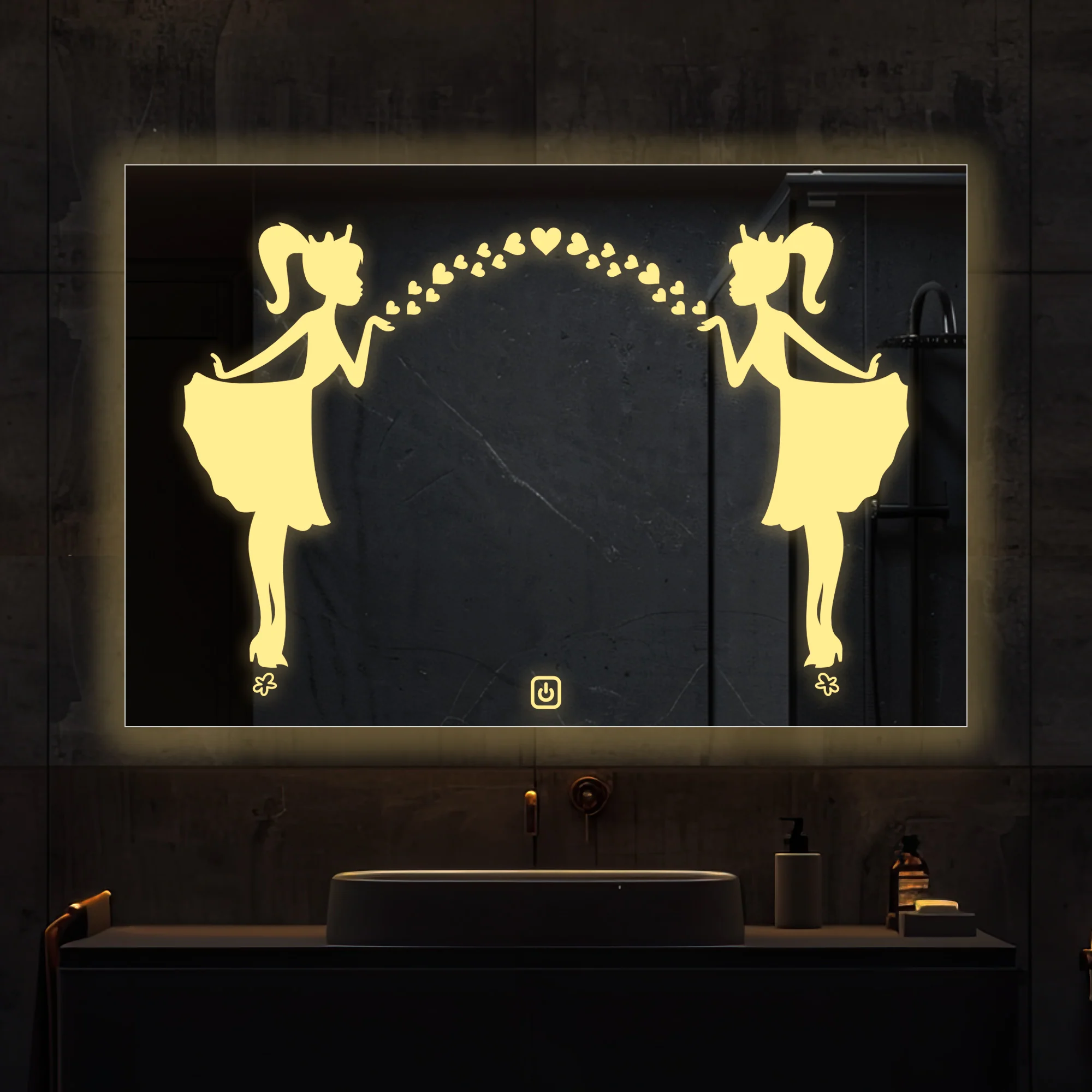 Rectangular Shaped Fairy Girl Design LED Bathroom Wall Mirror - Image 2