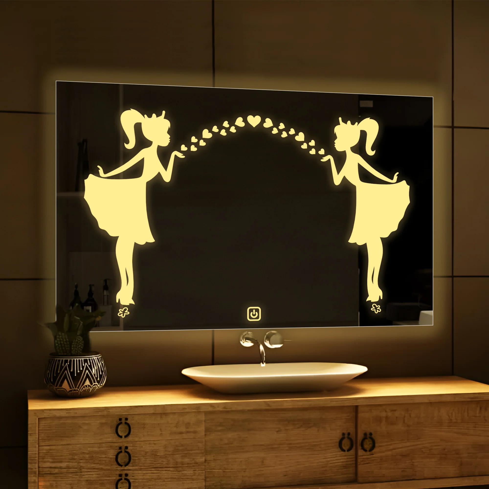 Rectangular Shaped Fairy Girl Design LED Bathroom Wall Mirror - Image 3