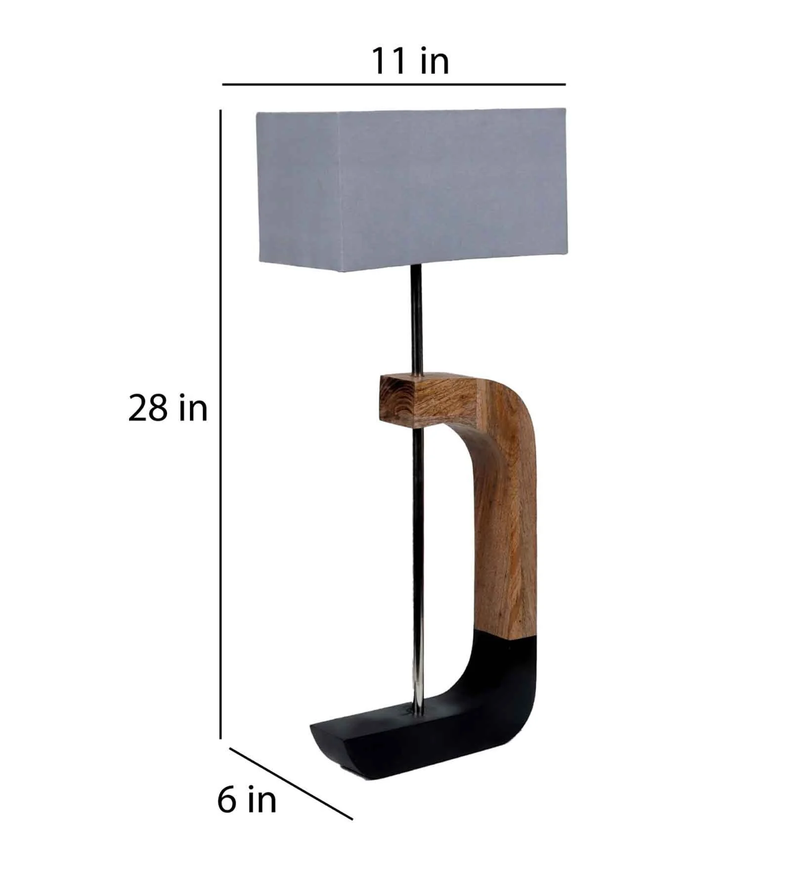 Rectangular Shaped Grey Fabric Shade Table Lamp with Brown & Black Base - Image 7
