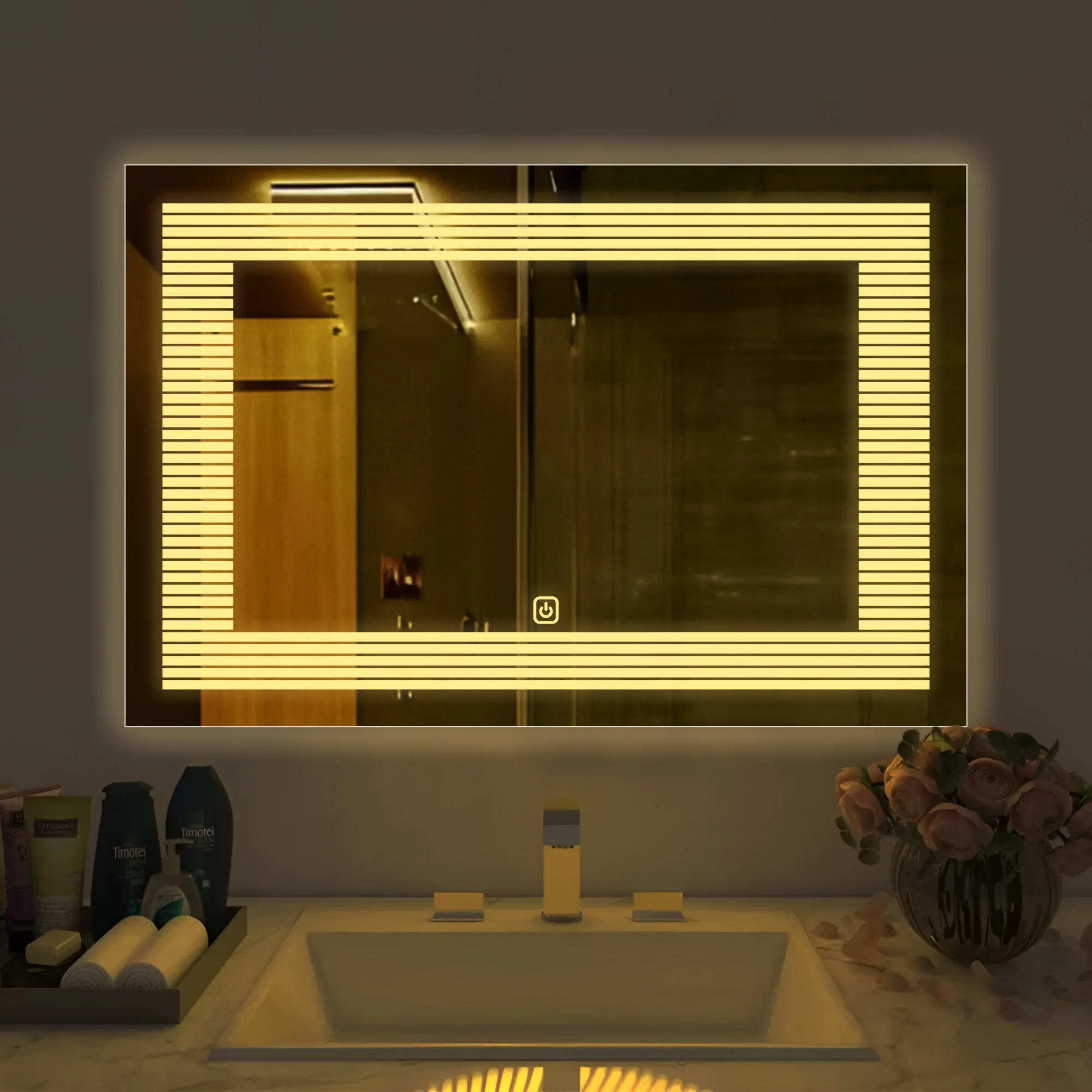 Rectangular Shaped Line Art Pattern LED Bathroom Wall Mirror - Image 2