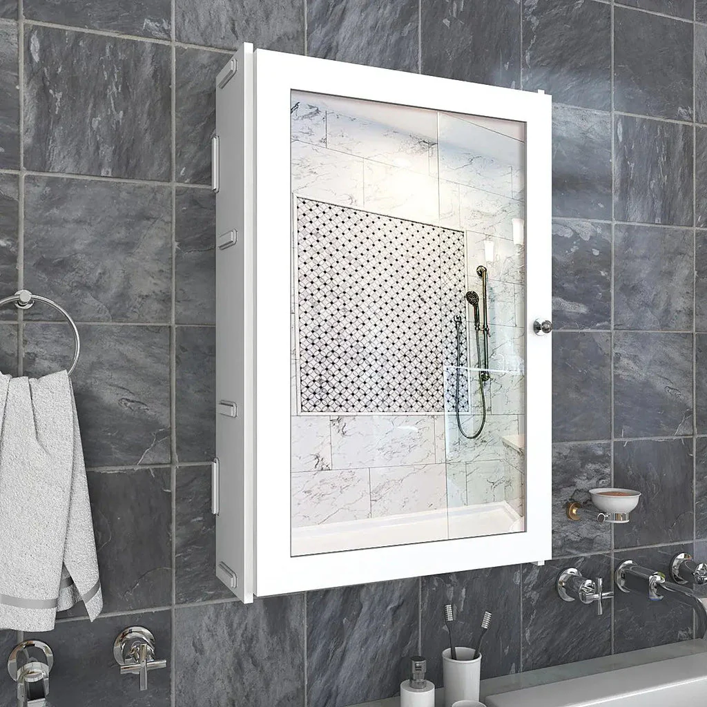 Rectangular Structured Wooden Bathroom Cabinet Mirror with 3 Spacious Shelves White Finish - Image 2