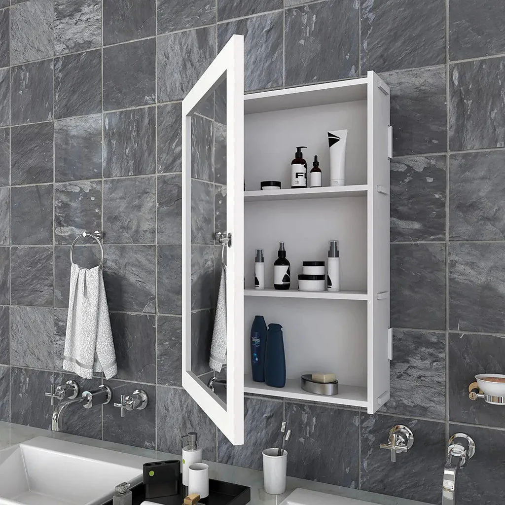 Rectangular Structured Wooden Bathroom Cabinet Mirror with 3 Spacious Shelves White Finish - Image 3