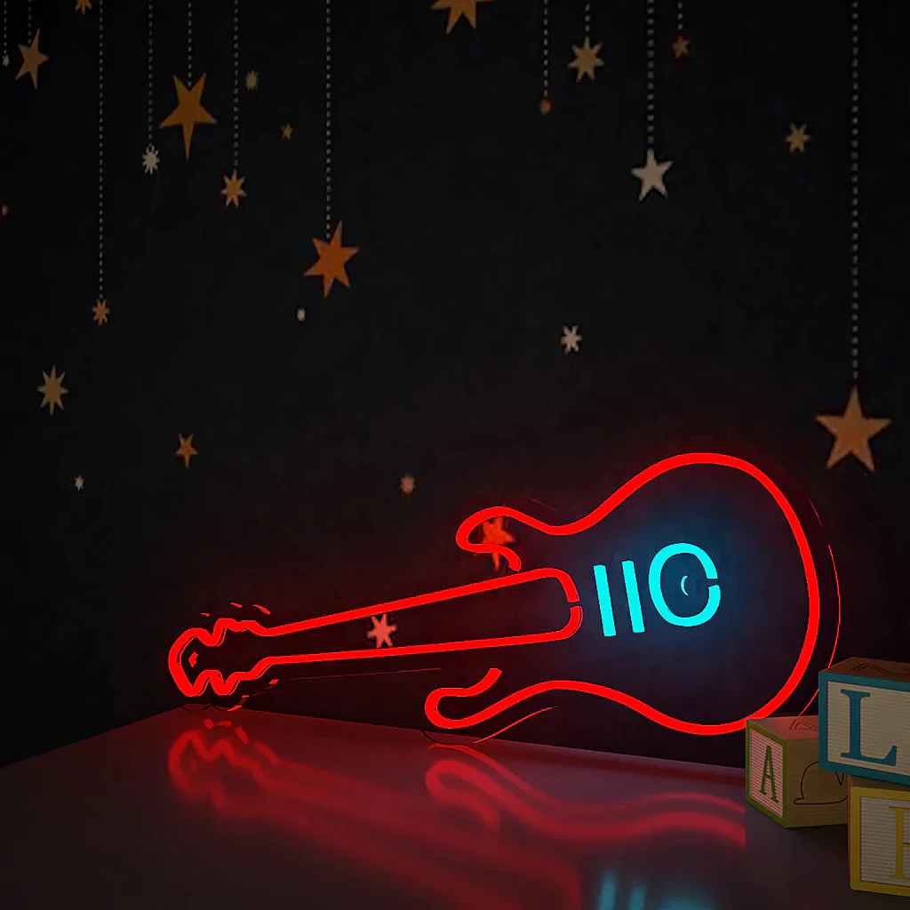 Red Guitar Design Neon LED Light - Image 2