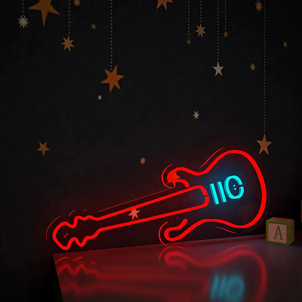 Red Guitar Design Neon LED Light - Image 3