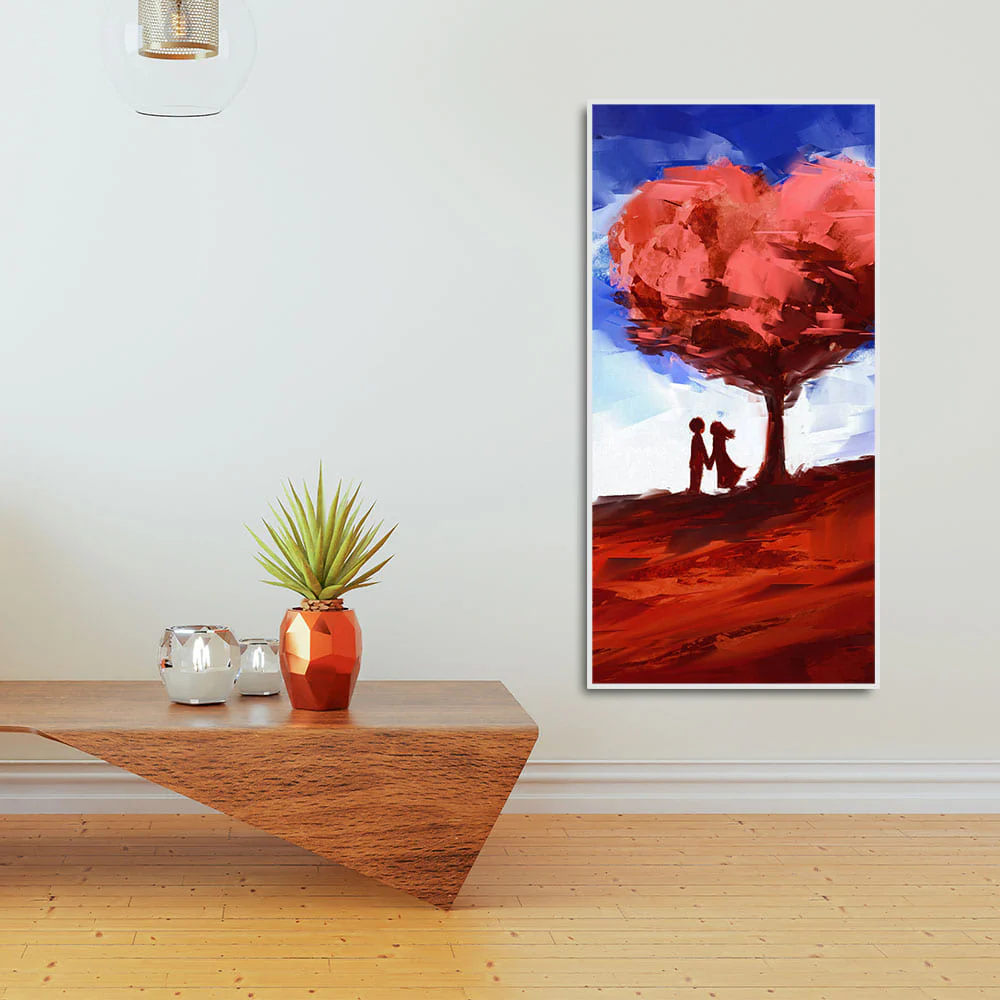 Red Love Heart Tree with Couple Premium Canvas Wall Painting - Image 3