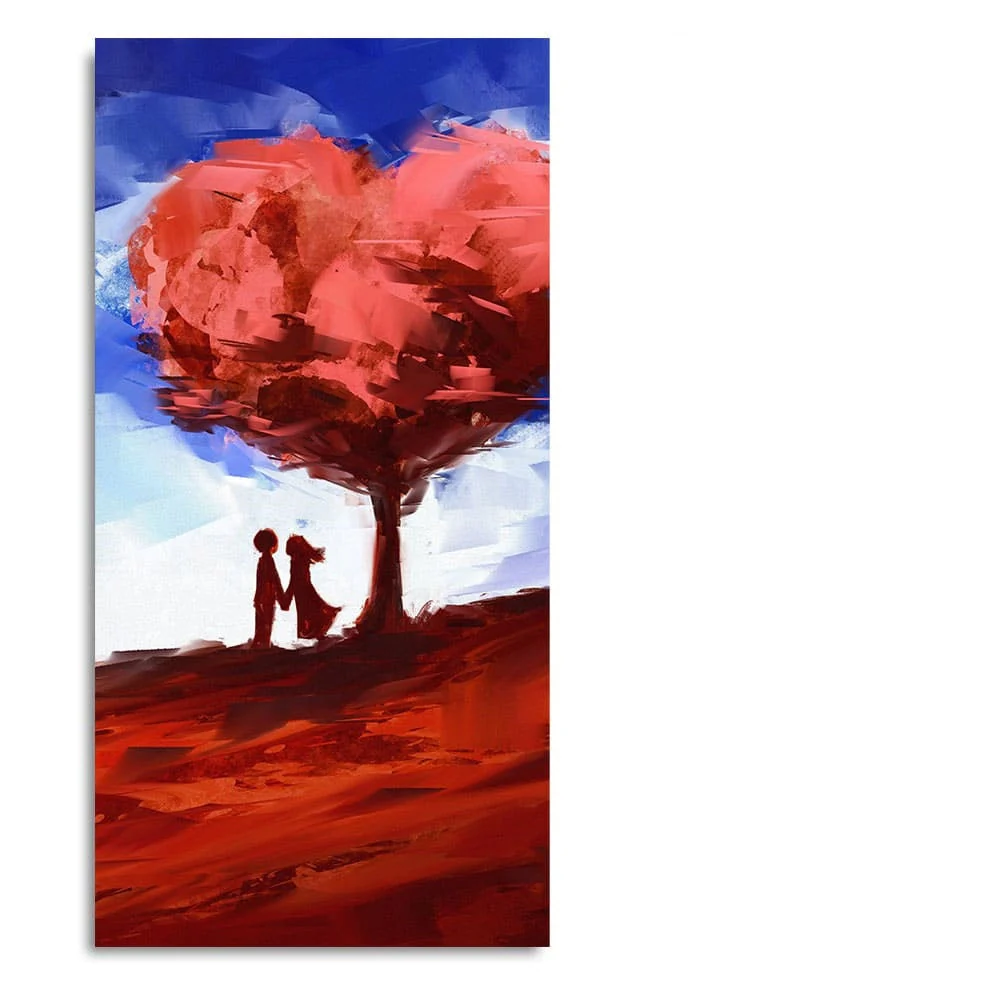 Red Love Heart Tree with Couple Premium Canvas Wall Painting - Image 4