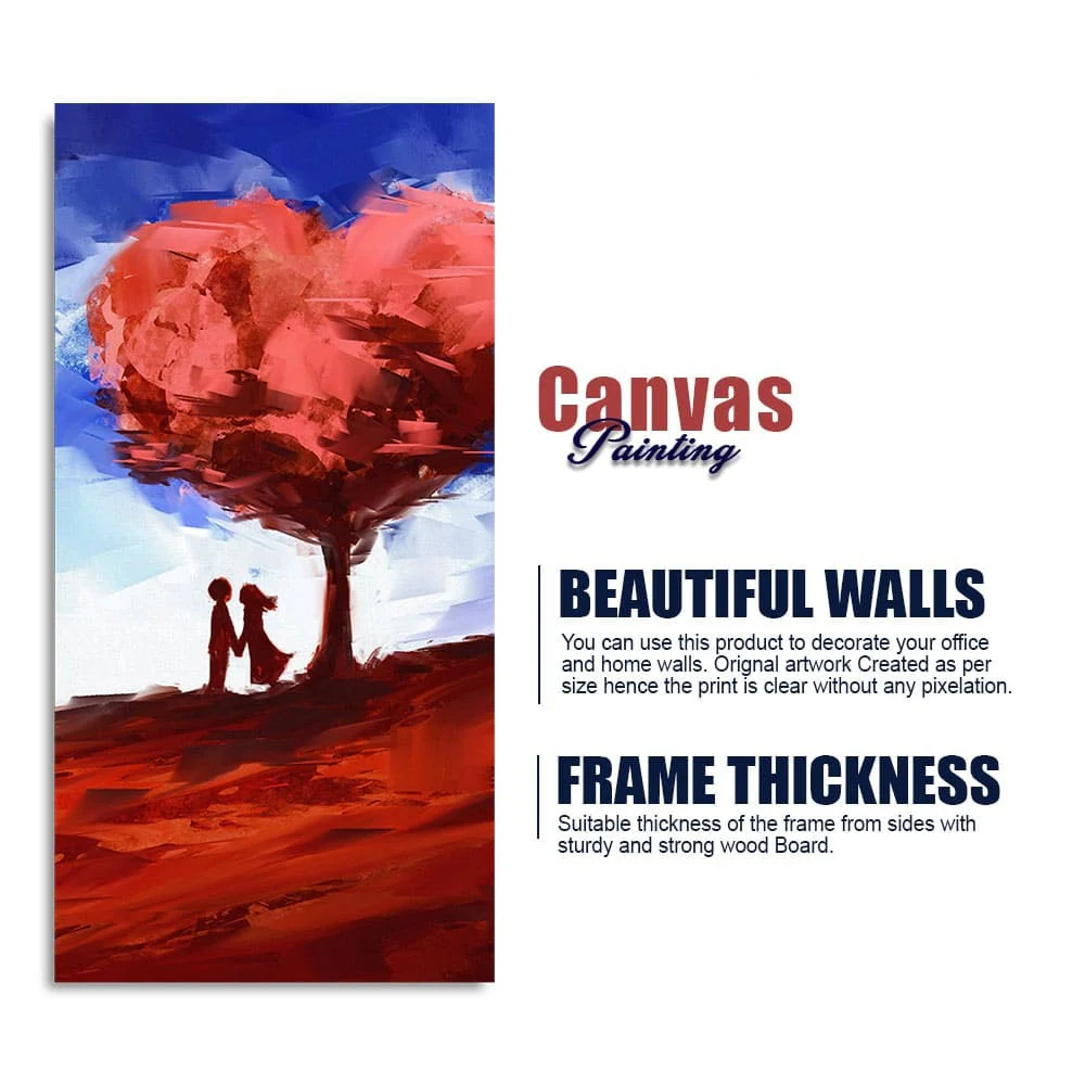 Red Love Heart Tree with Couple Premium Canvas Wall Painting - Image 6