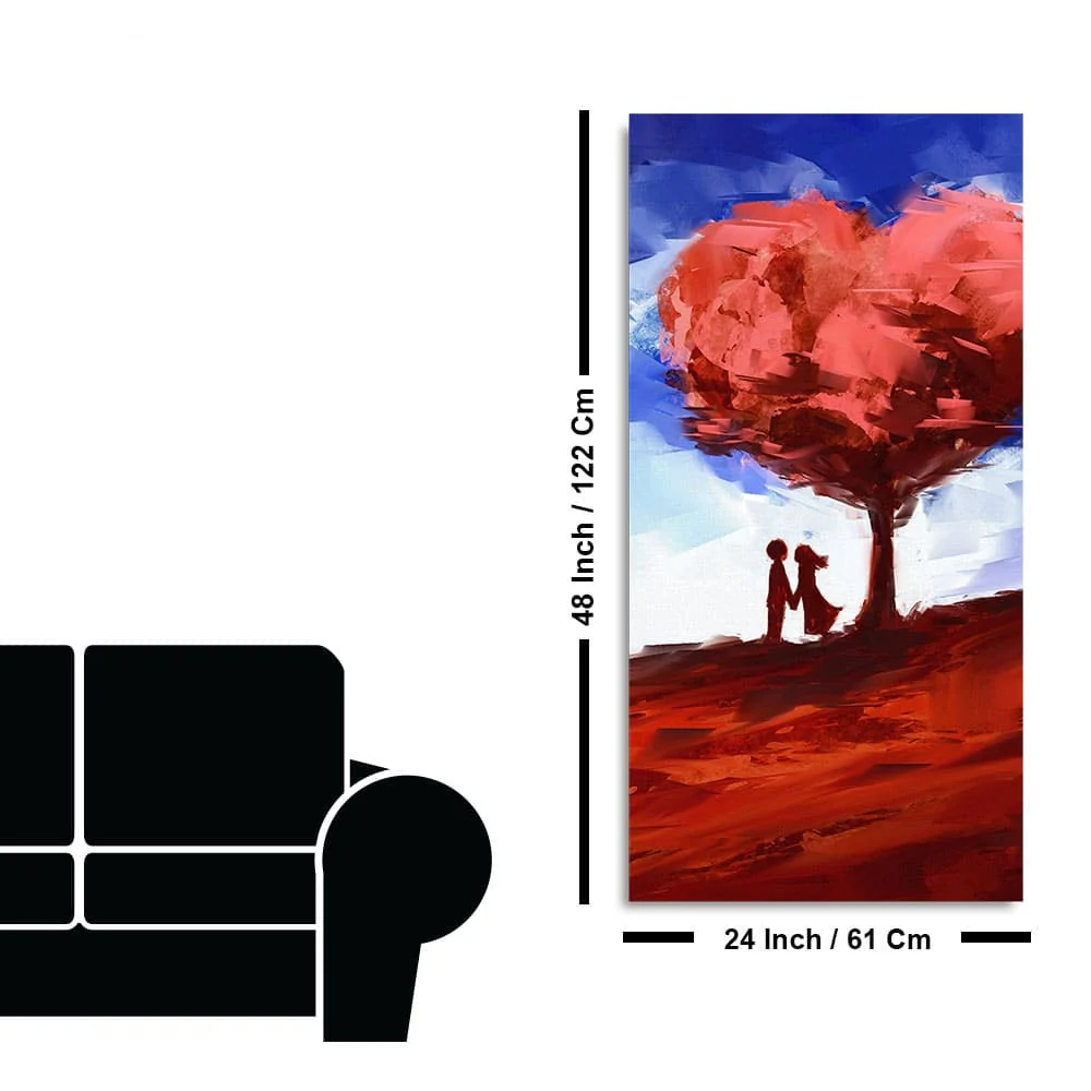 Red Love Heart Tree with Couple Premium Canvas Wall Painting - Image 7