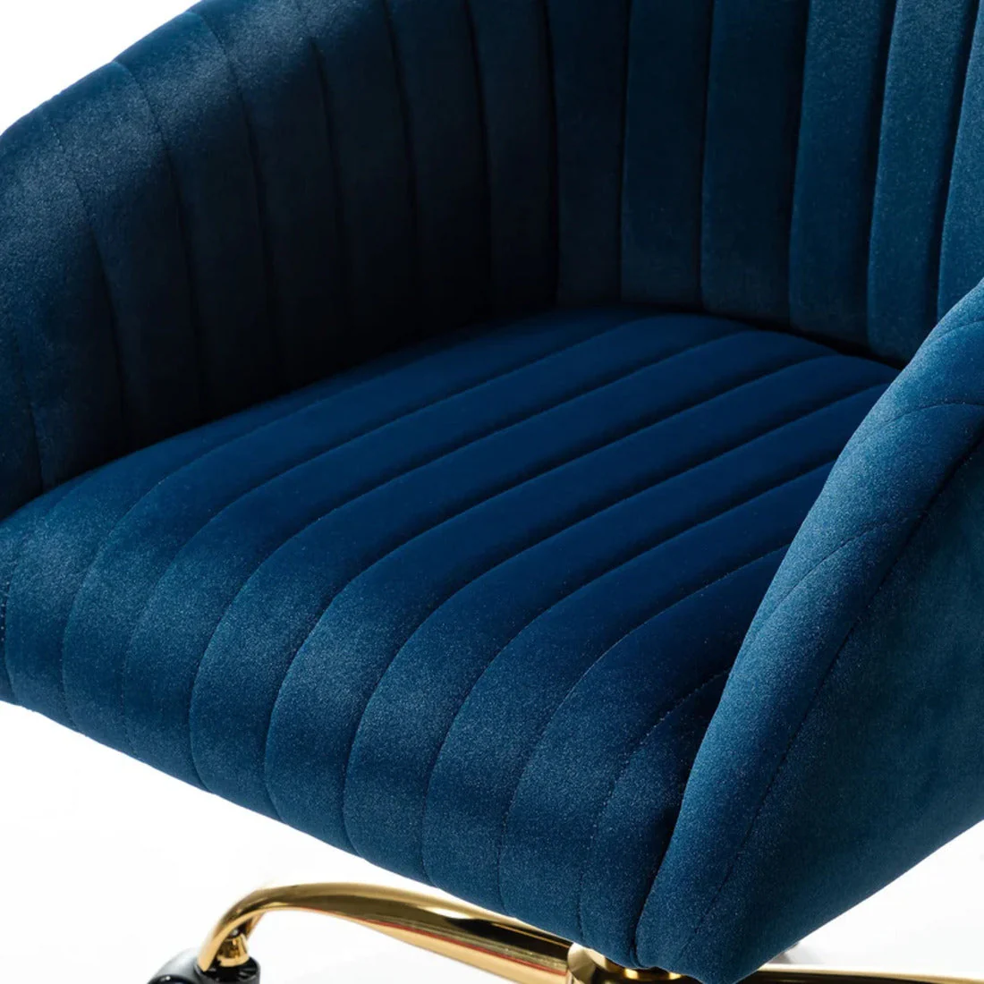 Refined Navy Blue Tufted Velvet Premium Armchair with Golden Legs - Image 5