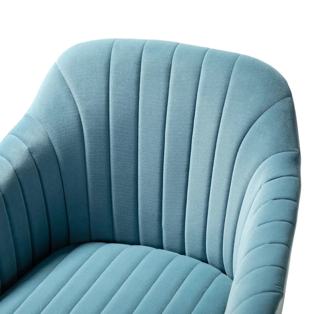 Refined Sky Blue Tufted Velvet Comfy Armchair with Golden Legs - Image 5