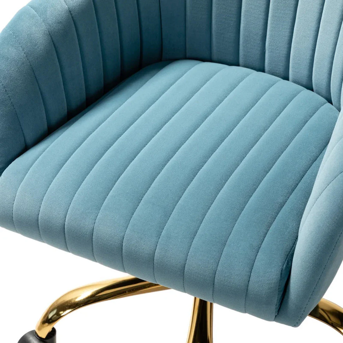 Refined Sky Blue Tufted Velvet Comfy Armchair with Golden Legs - Image 6