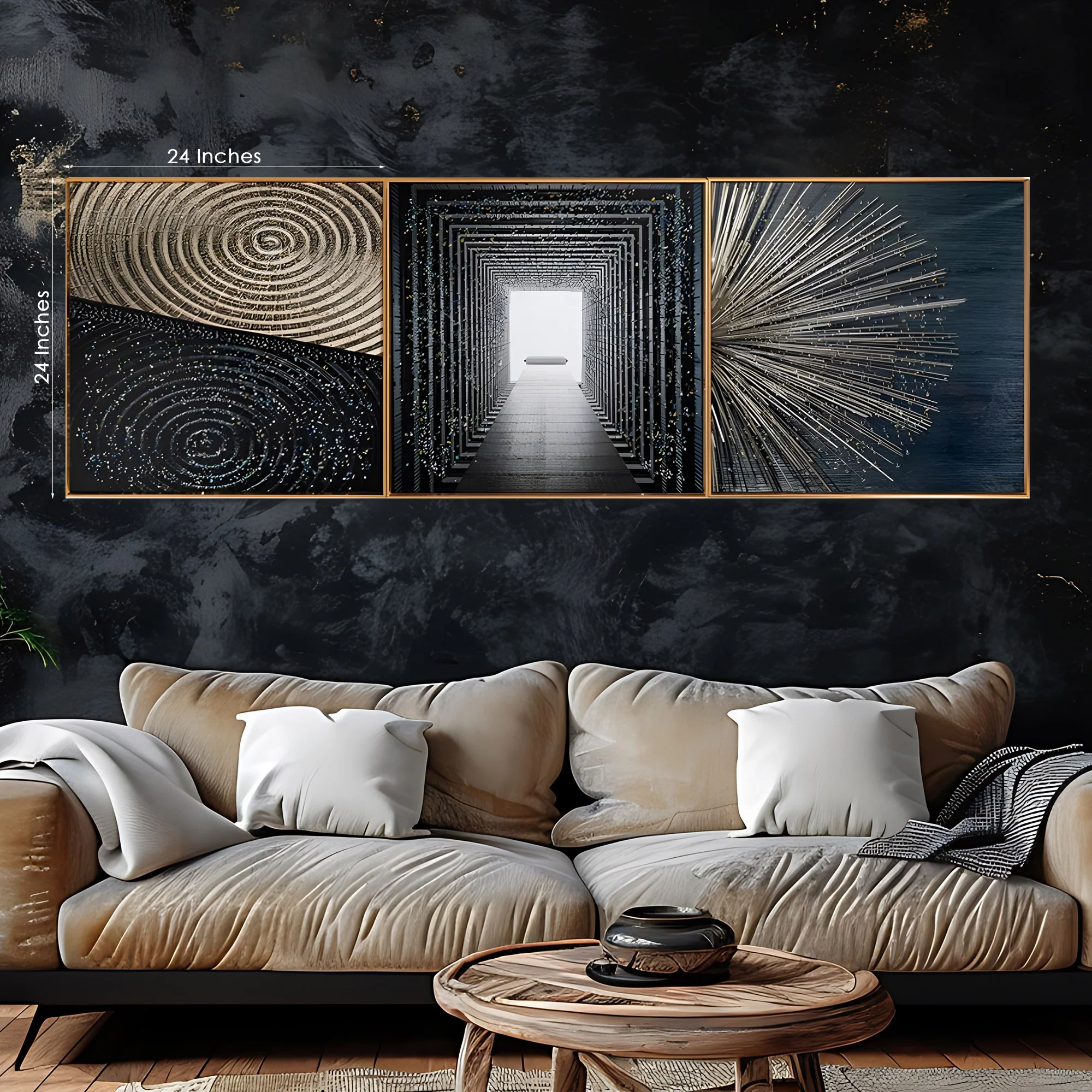 Reflective Illusion Pattern Crystal Glass Painting Set of 3 - Image 3