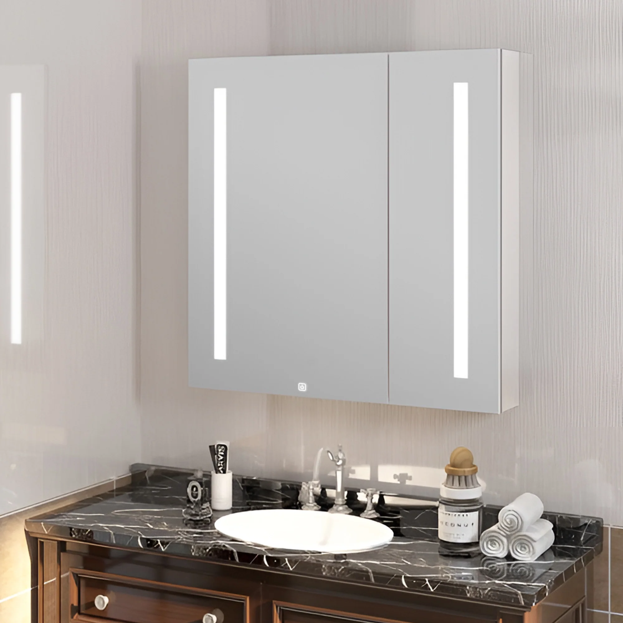 Reflekt Glow Modern Vertical LED Dual Door Mirror Cabinet - Image 2