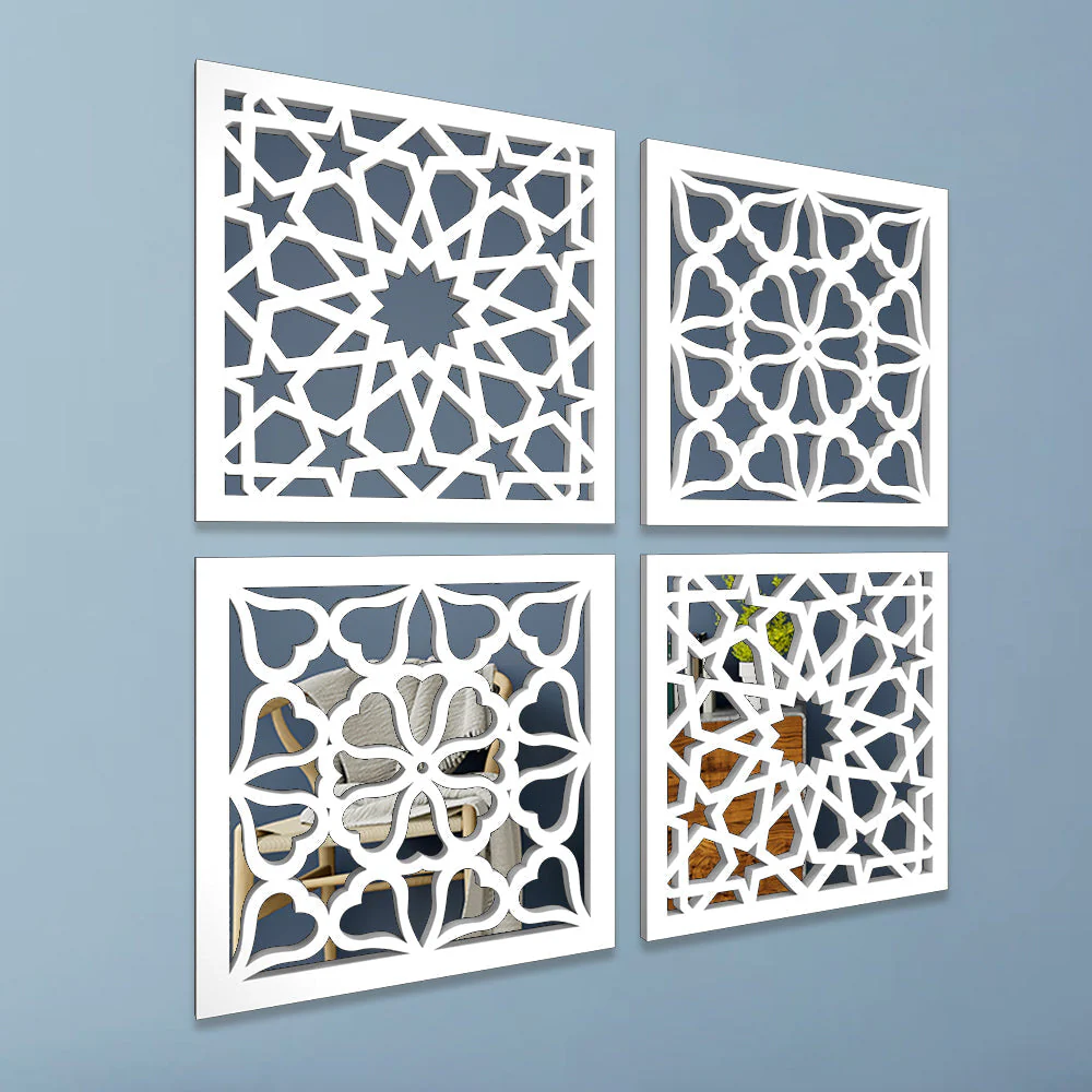 Regal Intricate Pattern Wooden Mirror Wall Art Set of 4 - Image 2