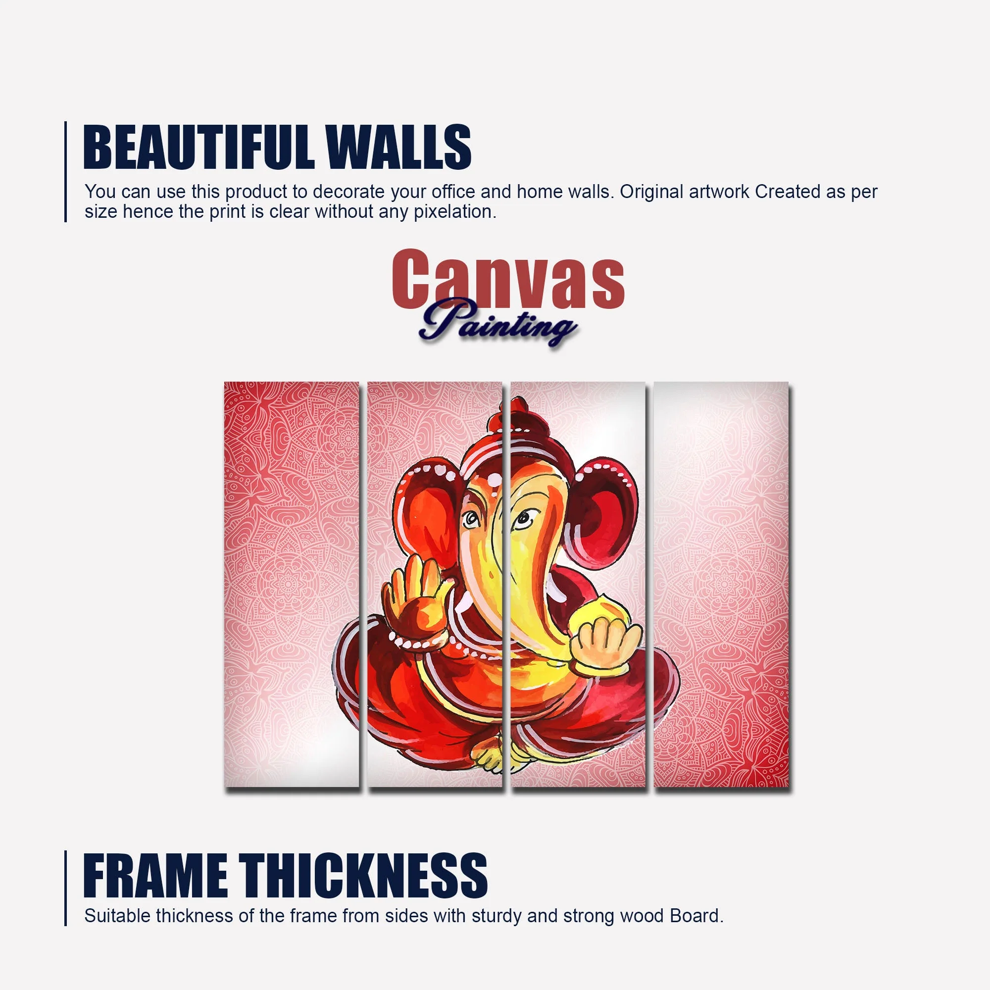 Religious Lord Ganesha Canvas Wall Painting Set of Four - Image 5
