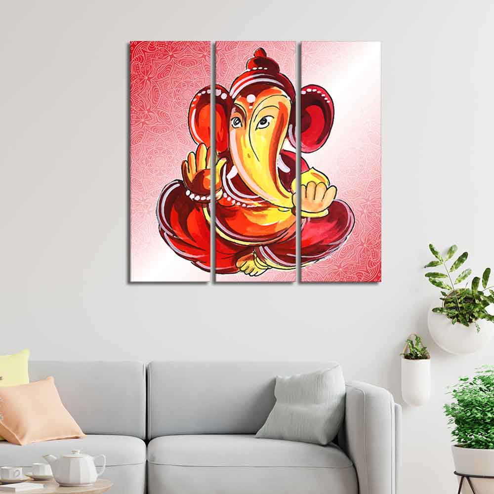 Religious Lord Ganesha Canvas Wall Painting Set of Three - Image 3