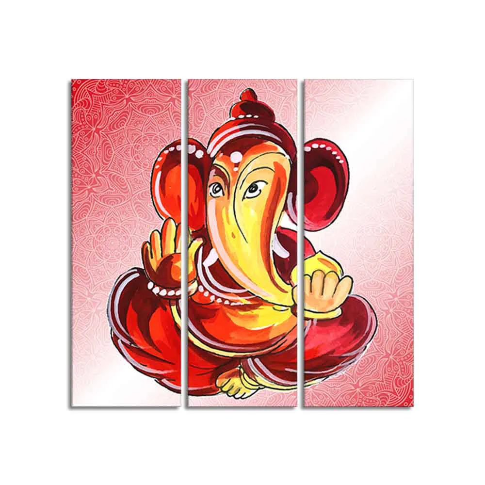 Religious Lord Ganesha Canvas Wall Painting Set of Three - Image 4