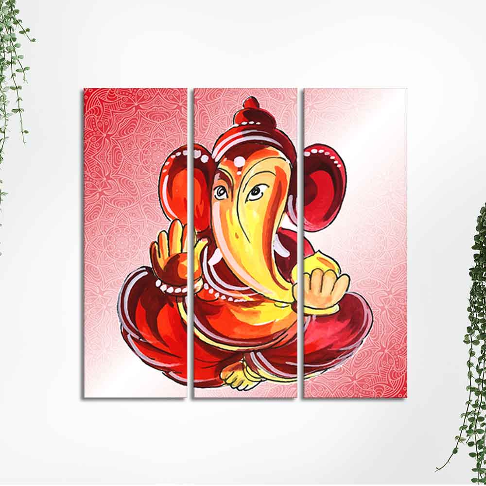 Religious Lord Ganesha Canvas Wall Painting Set of Three - Image 5