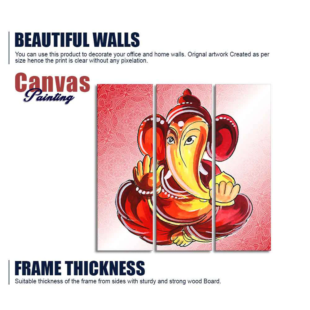 Religious Lord Ganesha Canvas Wall Painting Set of Three - Image 6